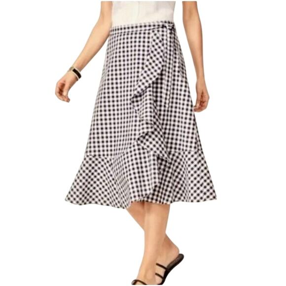 Talbots gingham print cotton midi ruffled front A-line skirt women’s 12P - Picture 1 of 8